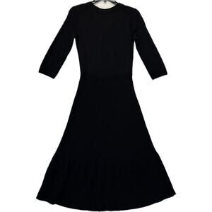 KATE SPADE New York Wool Ribbed Knit Faux Wrap Midi Dress Women's Size XS Black